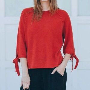 VELVET By Graham & Spencer‎ Red Nicolette Cashmere 3/4 Tie-Sleeve Sweater Size L